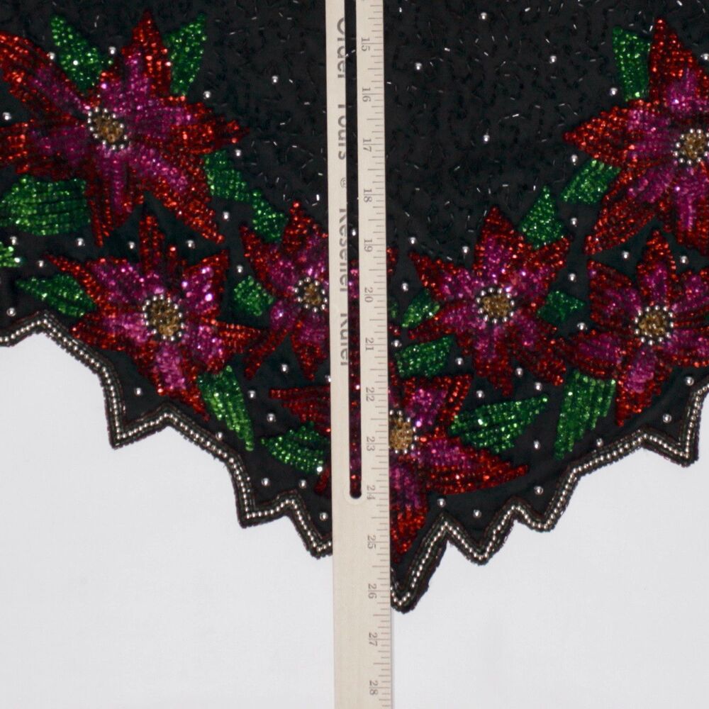 VTG Laurence Kazar 100% Silk Black Bead Sequin Poinsettia Top Christmas Women XL - Picture 8 of 8